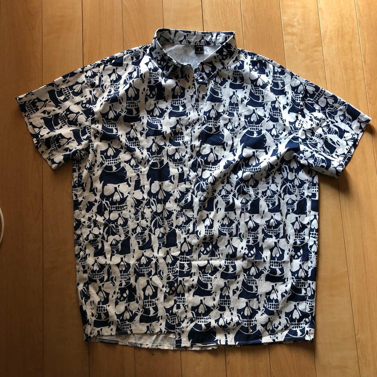 シーイン 柄シャツ 226-1-89 メンズ S ブルー スカル ドクロ拍卖