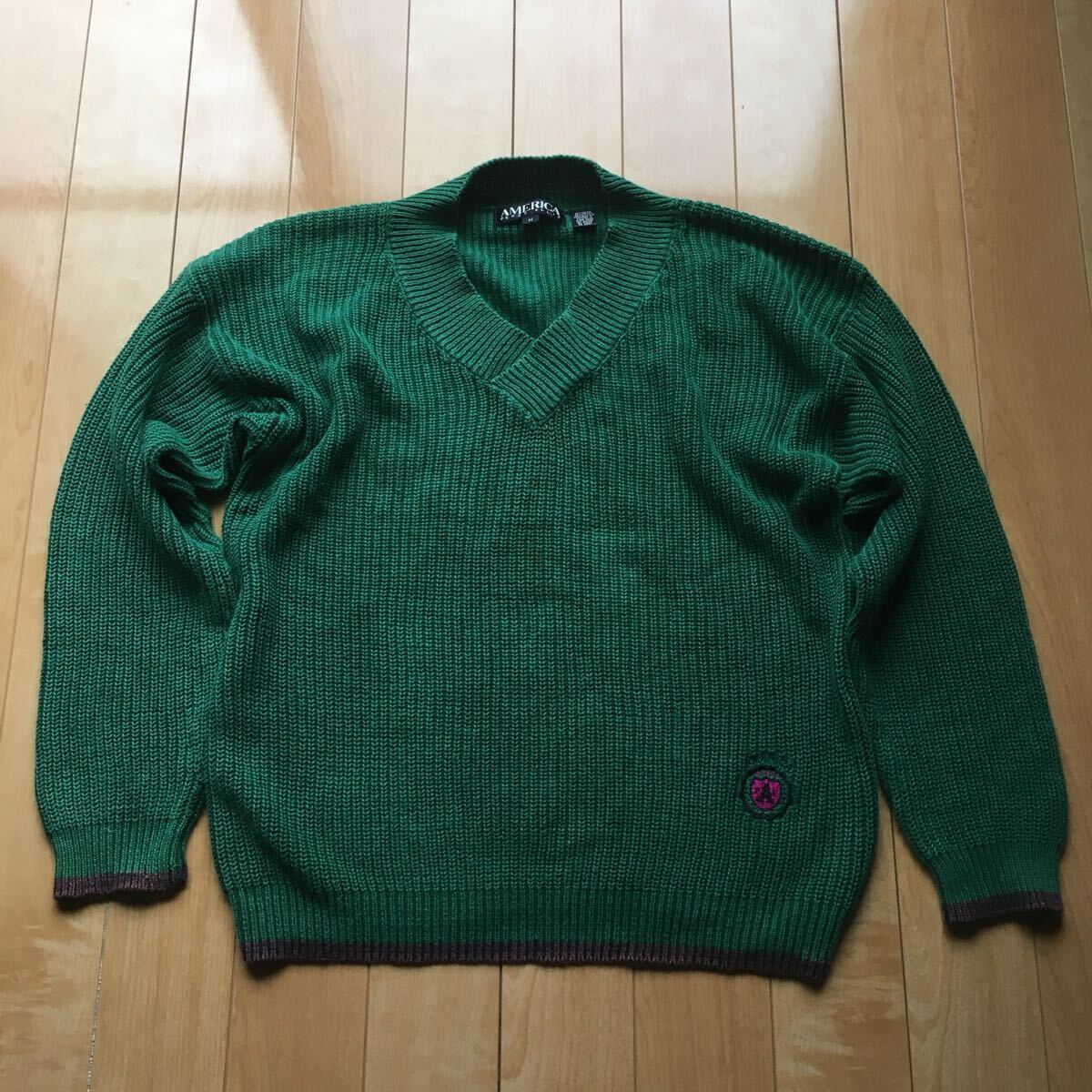 ペリーエリス ニットセーター 201-1-45 メンズ M グリーン Vネック拍卖