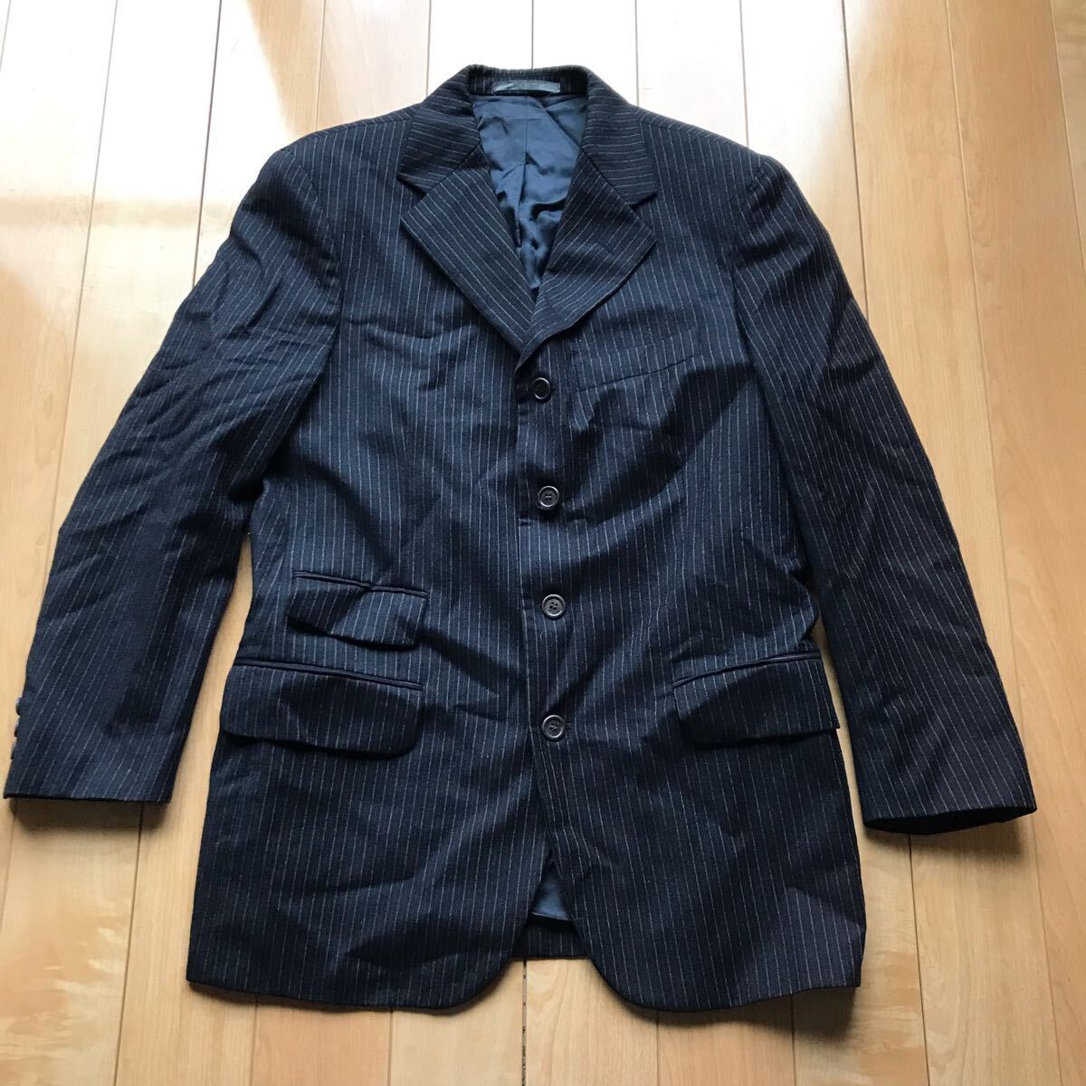 イタリー製 洋服の青山 テーラードジャケット 149-6-303 メンズ 48 ストライプ拍卖