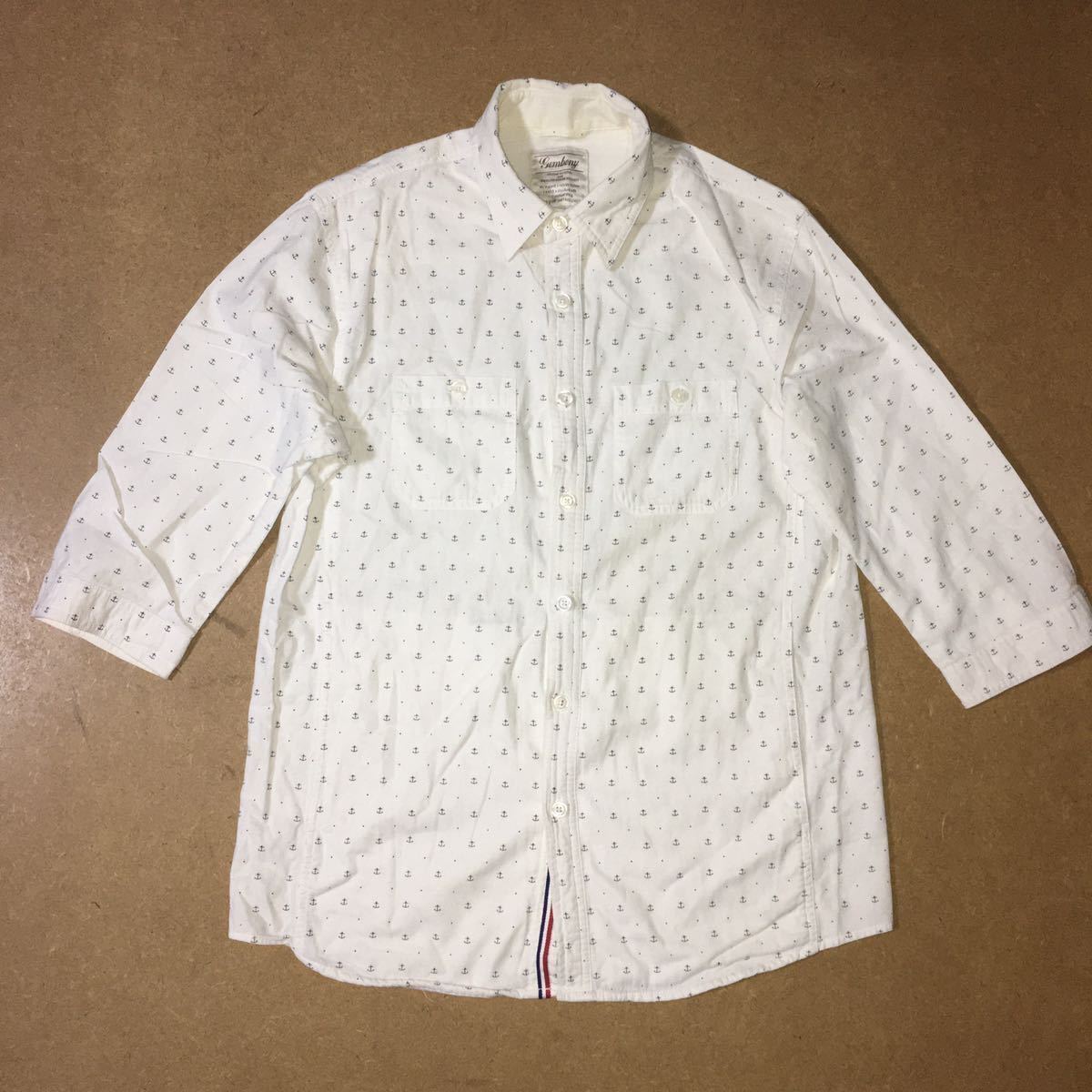 ジェムボニー マリンシャツ 錨マーク ホワイト 麻混 総柄 5部袖 トリコロール拍卖
