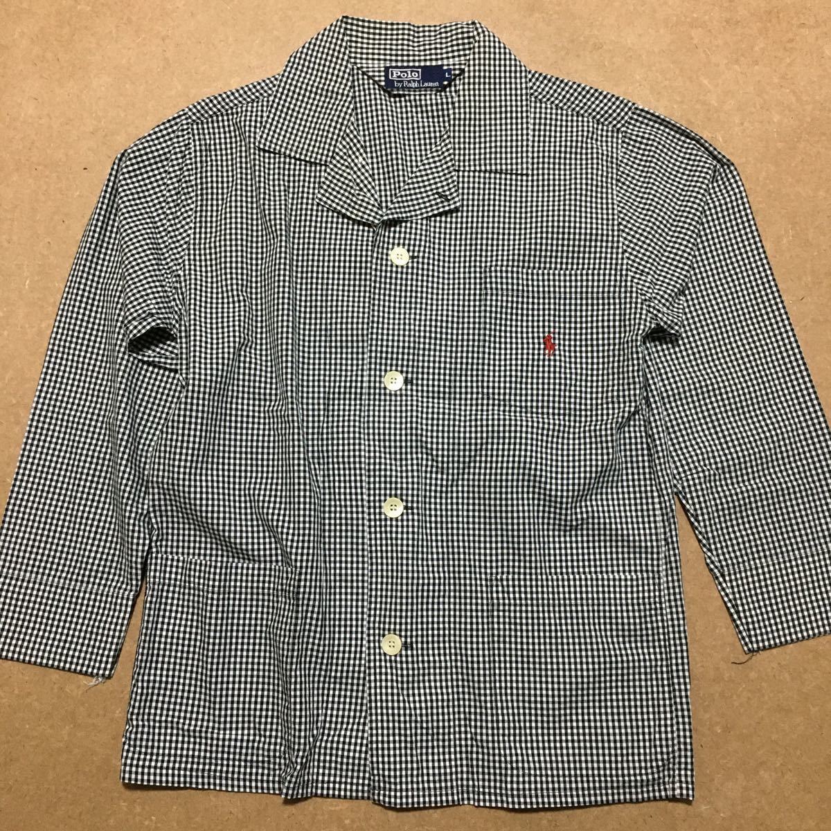 POLO RALPH LAUREN ラルフローレン ギンガムチェック 白 黒 七部袖 ポケット Lサイズ拍卖