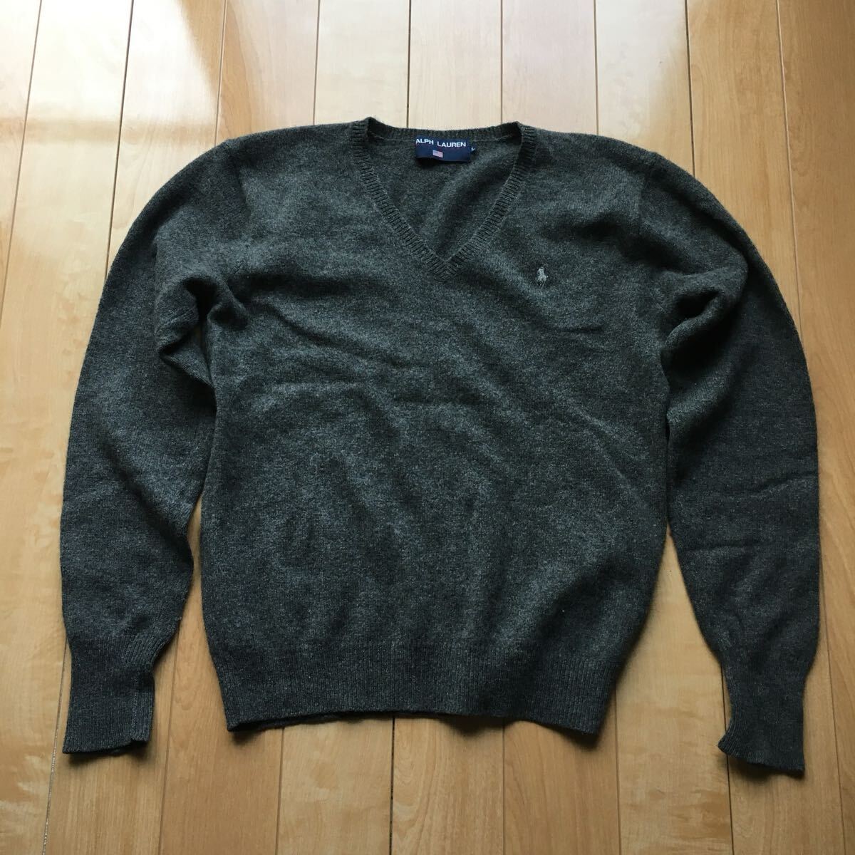 ポロスポーツ ラルフローレン ニットセーター 215-1-10 メンズ L グレー Vネック ウール100% ラルフ拍卖