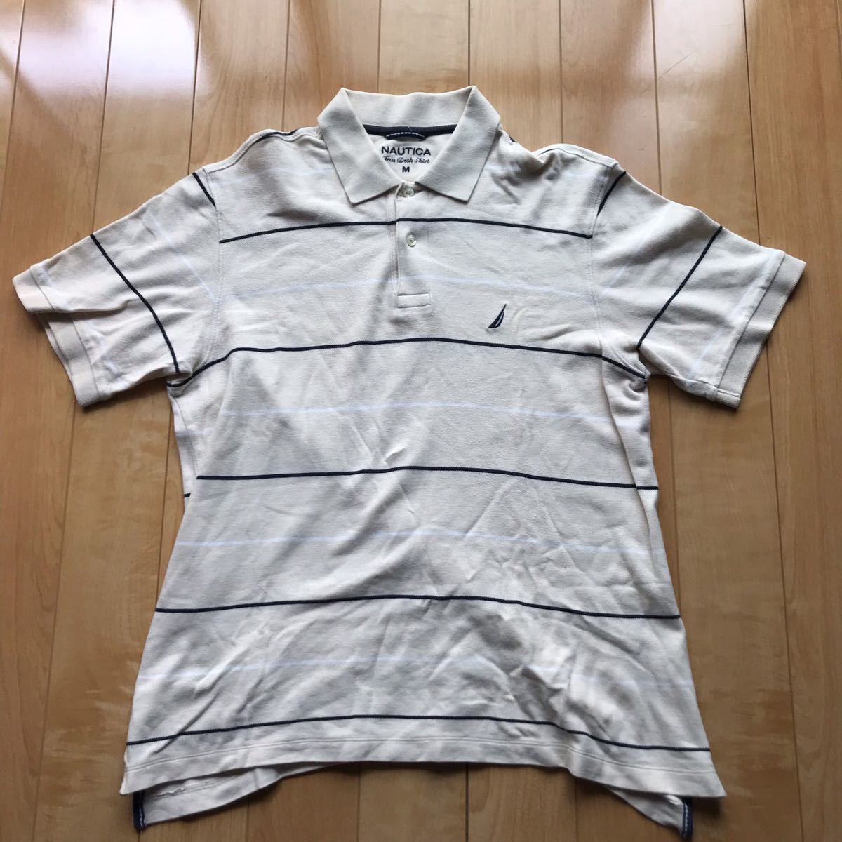 ノーティカ 半袖ポロシャツ ボーダー柄 ロゴ刺繍 NAUTICA ベージュ系 M拍卖