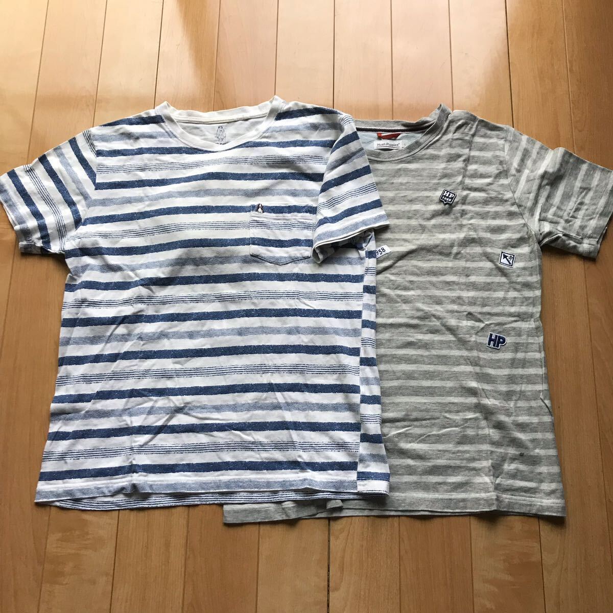 ハッシュパピー Tシャツ2枚セット 121-1-302 ボーダー L拍卖