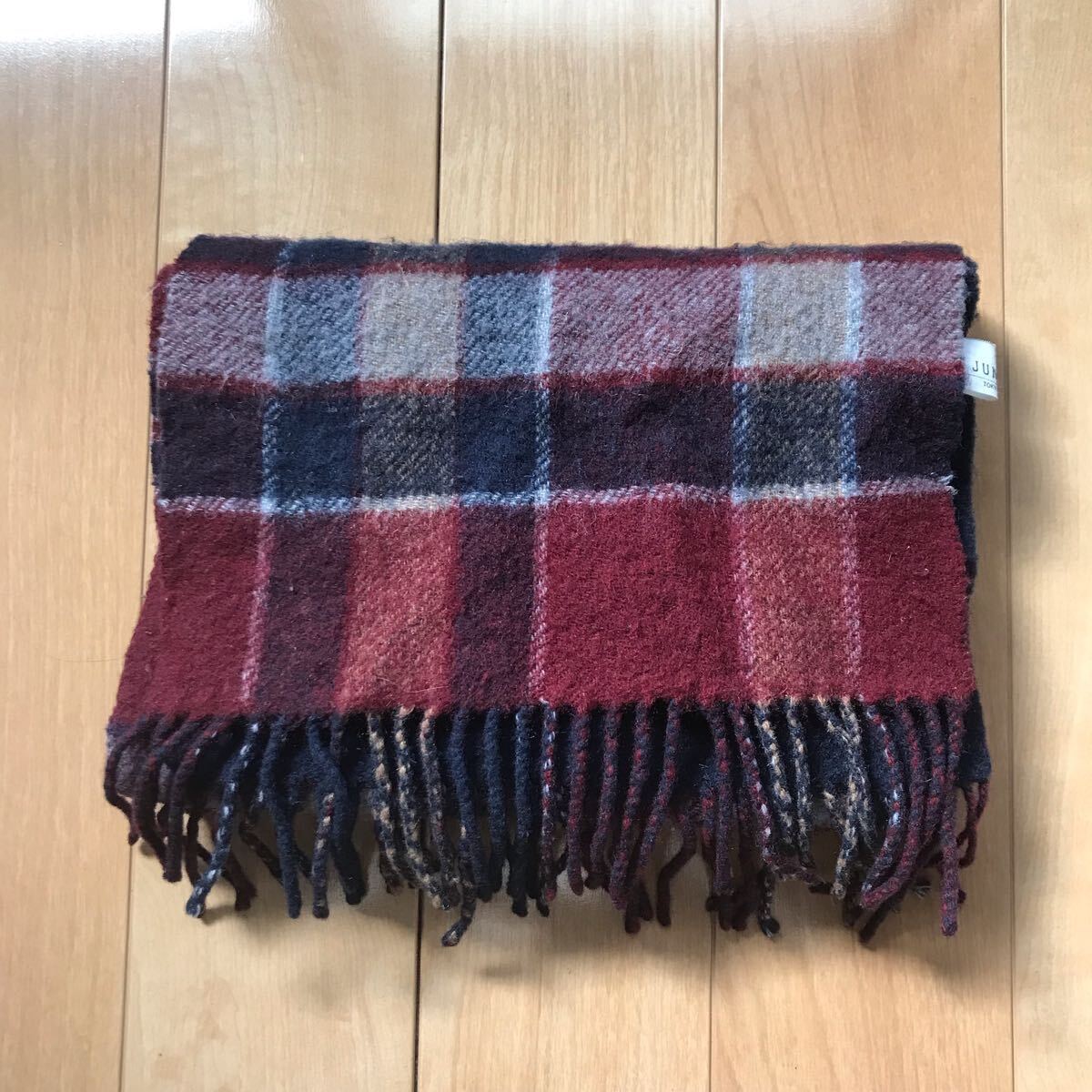 ジュンレッド フリンジマフラー 532-1-408 レッド チェック拍卖