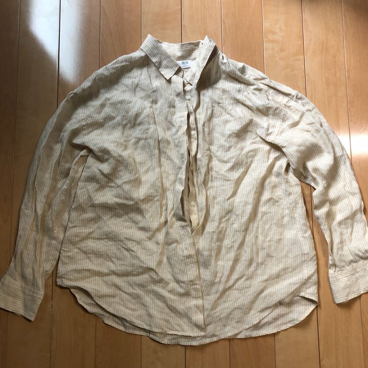ユニクロ プレミアムリネンストライプシャツ 232-1-46 レディース XL オレンジ拍卖