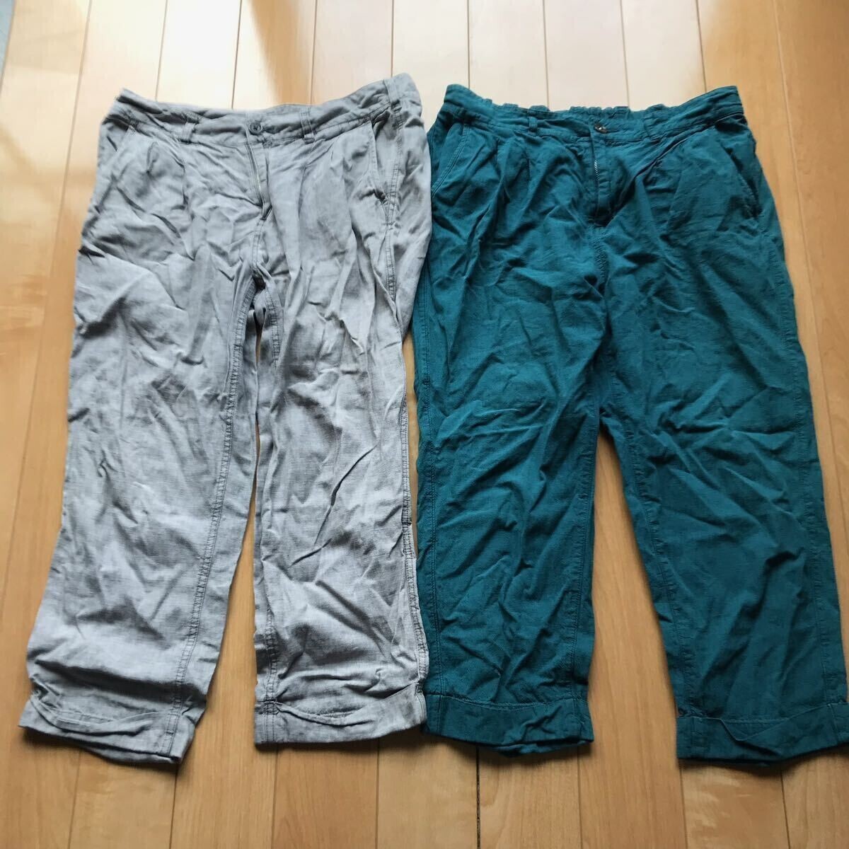 グローバルワーク コットンリネンパンツ 2点セット 171-1-334 グリーン グレー L拍卖