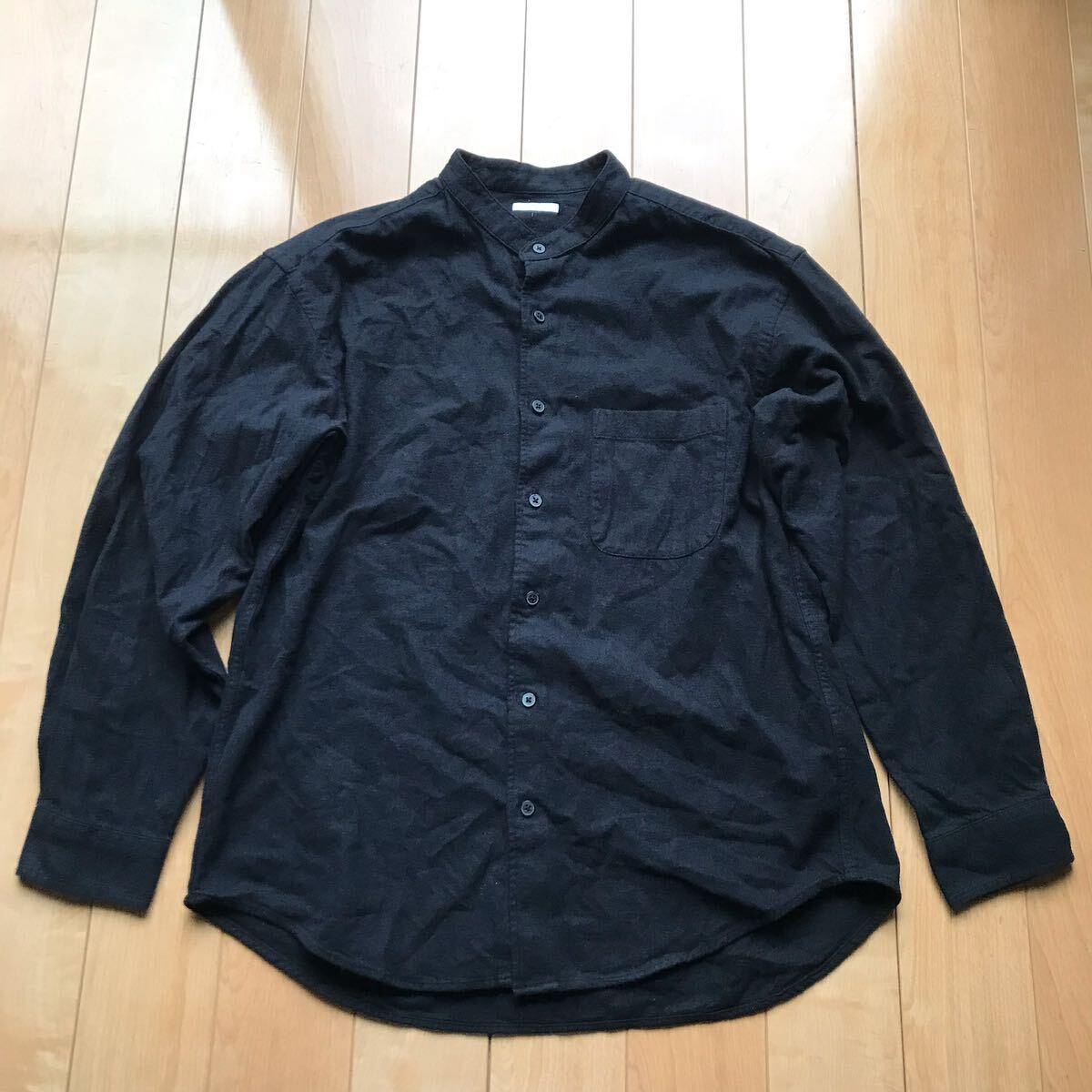 ジーユー フランネルリラックスフィットバンドカラーシャツ 127-1-334 メンズ S ブラック拍卖