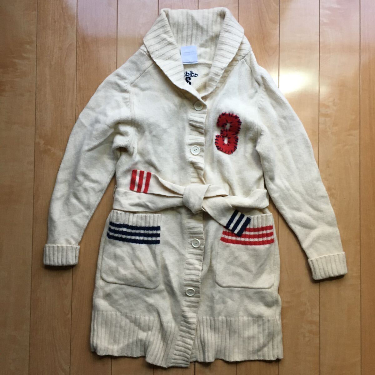 アディダス ロングニットカーディガン 135-6-425 レディース ベージュ M ワッペン拍卖