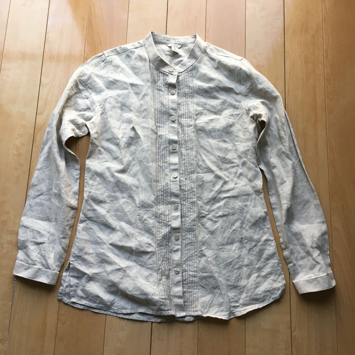 エルエルビーン ノーカラーリネンシャツ 184-1-62 レディース M ベージュ フリル拍卖