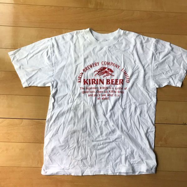 80年代 90年代 キリンビール 染込みプリントTシャツ 日本製 586-1-306 ホワイト 麒麟拍卖