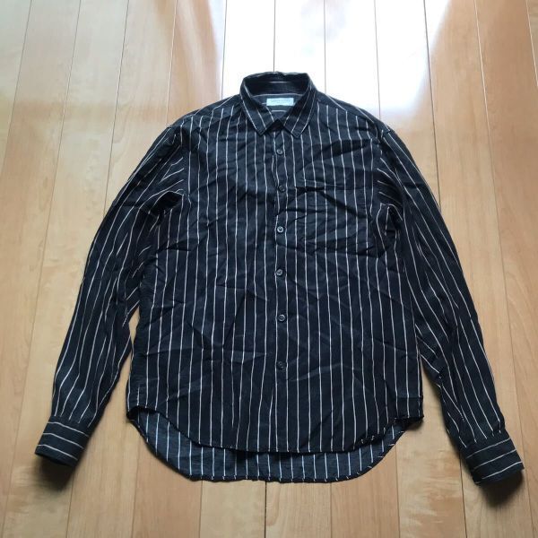 トゥモローランド ストライプシャツ 日本製 507-1-314 メンズ XS ブラック ホワイト拍卖