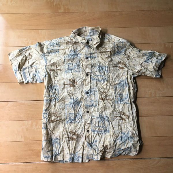 90年代 ハワイ製 パラダイスベイ アロハシャツ 539-1-304 メンズ L ベージュヤシの木拍卖