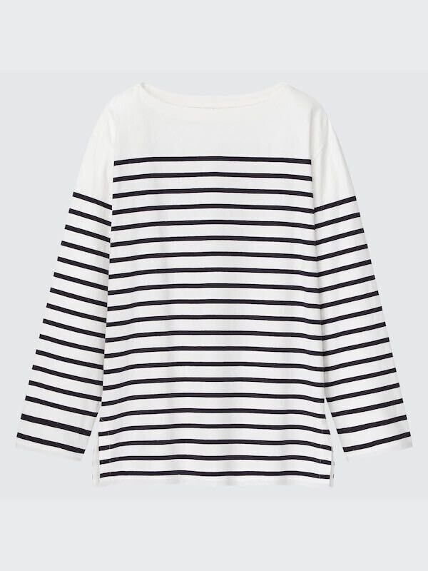 ユニクロ ボーダーオーバーサイズT 定価1990円+税 100-1-325 レディース L ホワイト ブラック拍卖