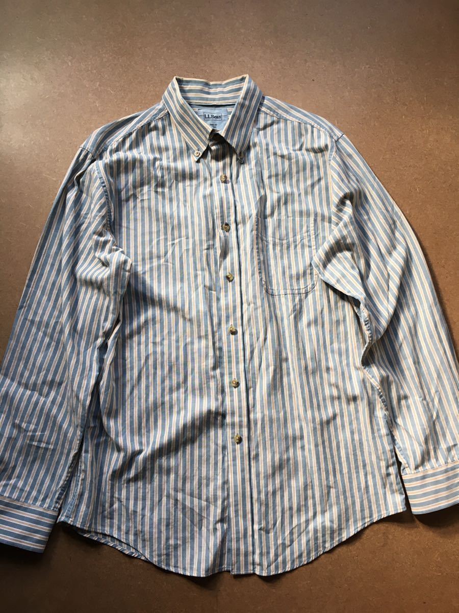 L.L.Bean エルエルビーン ストライプ ボタンダウンシャツ M-REG 水色 ベージュ ホワイト拍卖