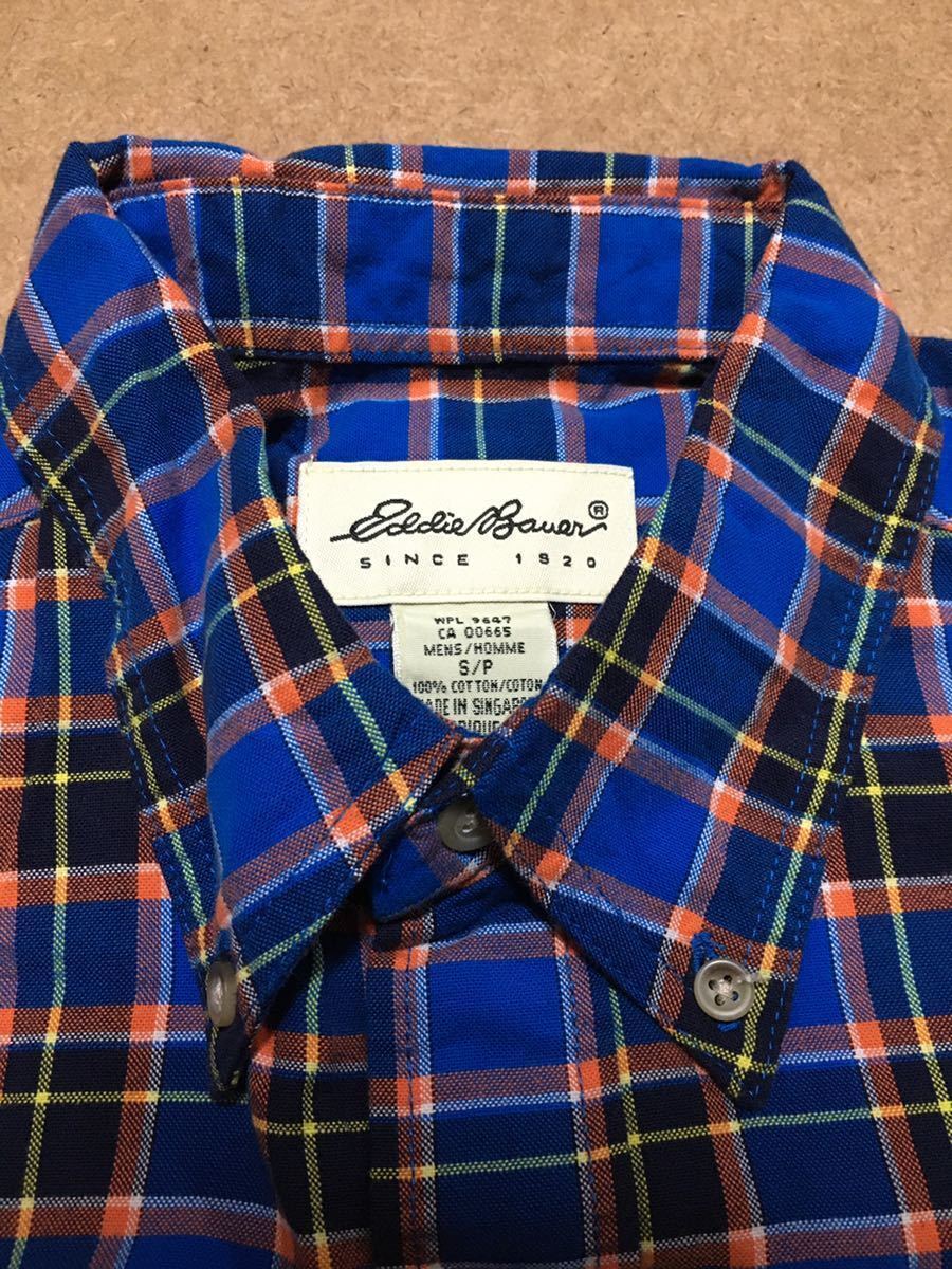 未使用品 Eddie Bauer エディーバウアー チェックシャツ 半袖シャツ 青 橙拍卖