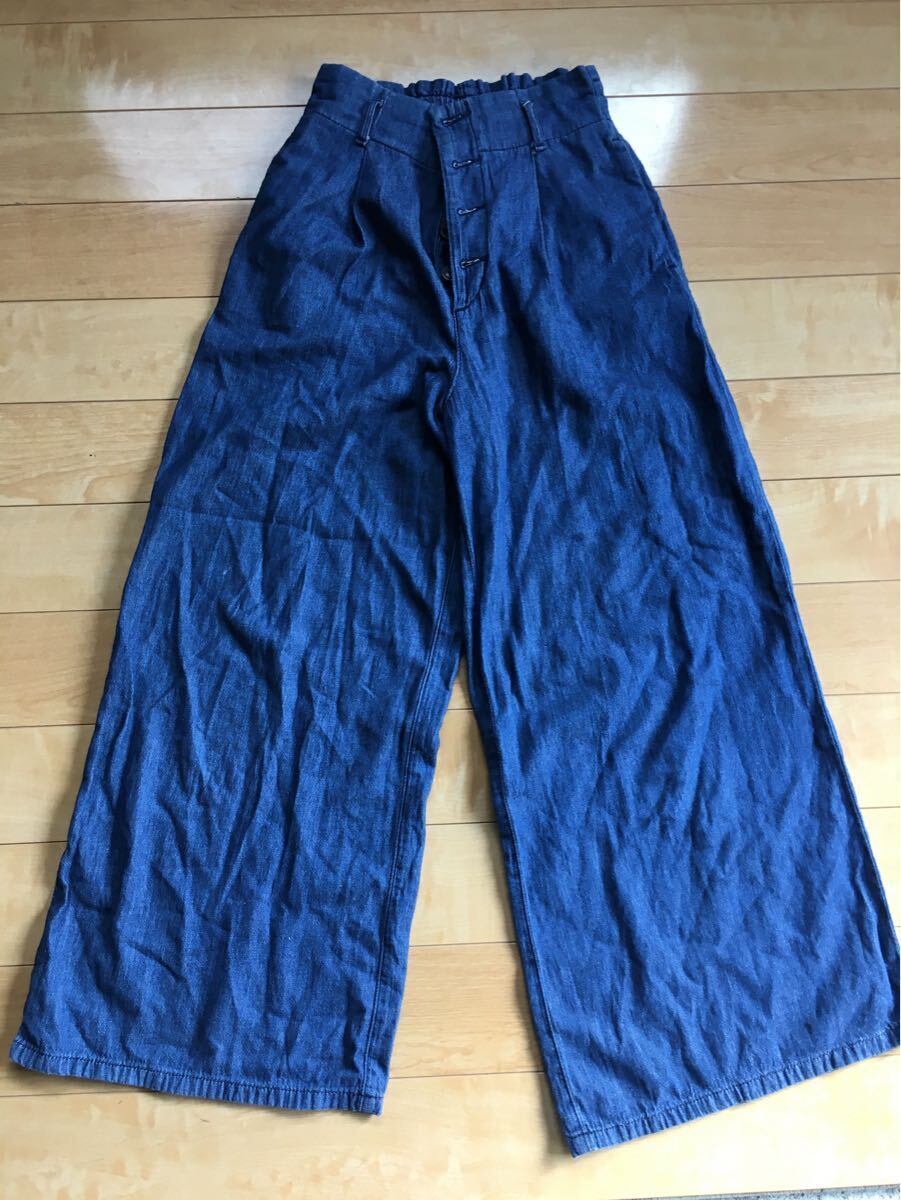ジーユー ライトデニムワイドパンツ 230-1-74 レディース M インディゴ拍卖