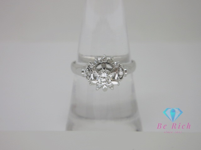 Pt900 プラチナ ダイヤモンド 0.20ct 0.15ct 付 デザイン リング 指輪 15号 一粒 メレ 宝石 ジュエリー【中古】【送料無料】 th12722拍卖