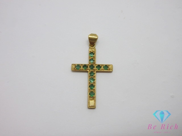 K18 YG カラーストーン 付 十字架 クロス モチーフ デザイン ネックレス ペンダント トップ ヘッド 18金 750 ジュエリー 【中古】 th13562拍卖
