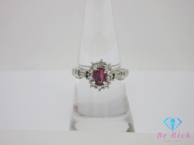 Pt900 プラチナ ルビー 0.57ct ダイヤモンド 0.29ct 付 デザイン リング 指輪 15号 メレ 宝石 ジュエリー 【中古】【送料無料】th13645拍卖