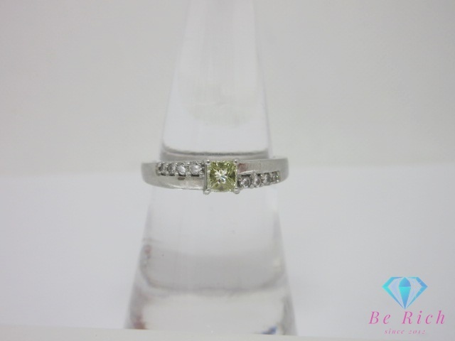 Pt900 プラチナ イエロー ダイヤ ダイヤモンド 0.34ct 付 デザイン リング 指輪 14号 メレ 宝石 ジュエリー 【中古】【送料無料】 th13648拍卖