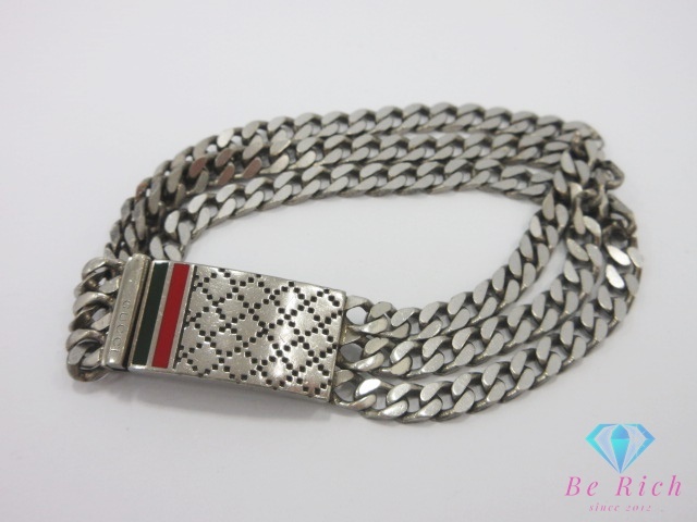 グッチ GUCCI ディアマンテ ウェブ ストライプ 3連 喜平 チェーン ブレスレット Ag 925 シルバー バングル【中古】【送料無料】 ba3454拍卖