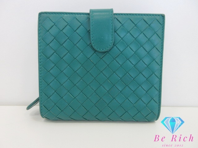 ボッテガ ヴェネタ BOTTEGA VENETA イントレチャート 二つ折り財布 114073 グリーン 緑 レザー ロゴ ミディアム 【中古】bs4035拍卖