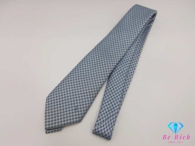 ルイ ヴィトン LOUIS VUITTON ダミエ ネクタイ ブルー シルク 絹 ロゴ 総柄 ビジネス スーツ 小物 【中古】 bh2644拍卖