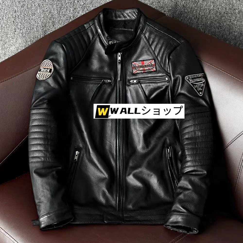 カウハイド シングル 革ジャン オートバイ/ライダース/レザー/フライトジャケット ブラック S-5XLサイズ選択可拍卖