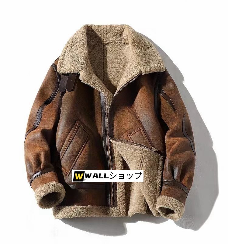 フライトジャケット ムートン コート 羊革 毛皮一体 冬保温 シープスキン 本革 防寒服 ラムレザー 天然革 M~5XL拍卖