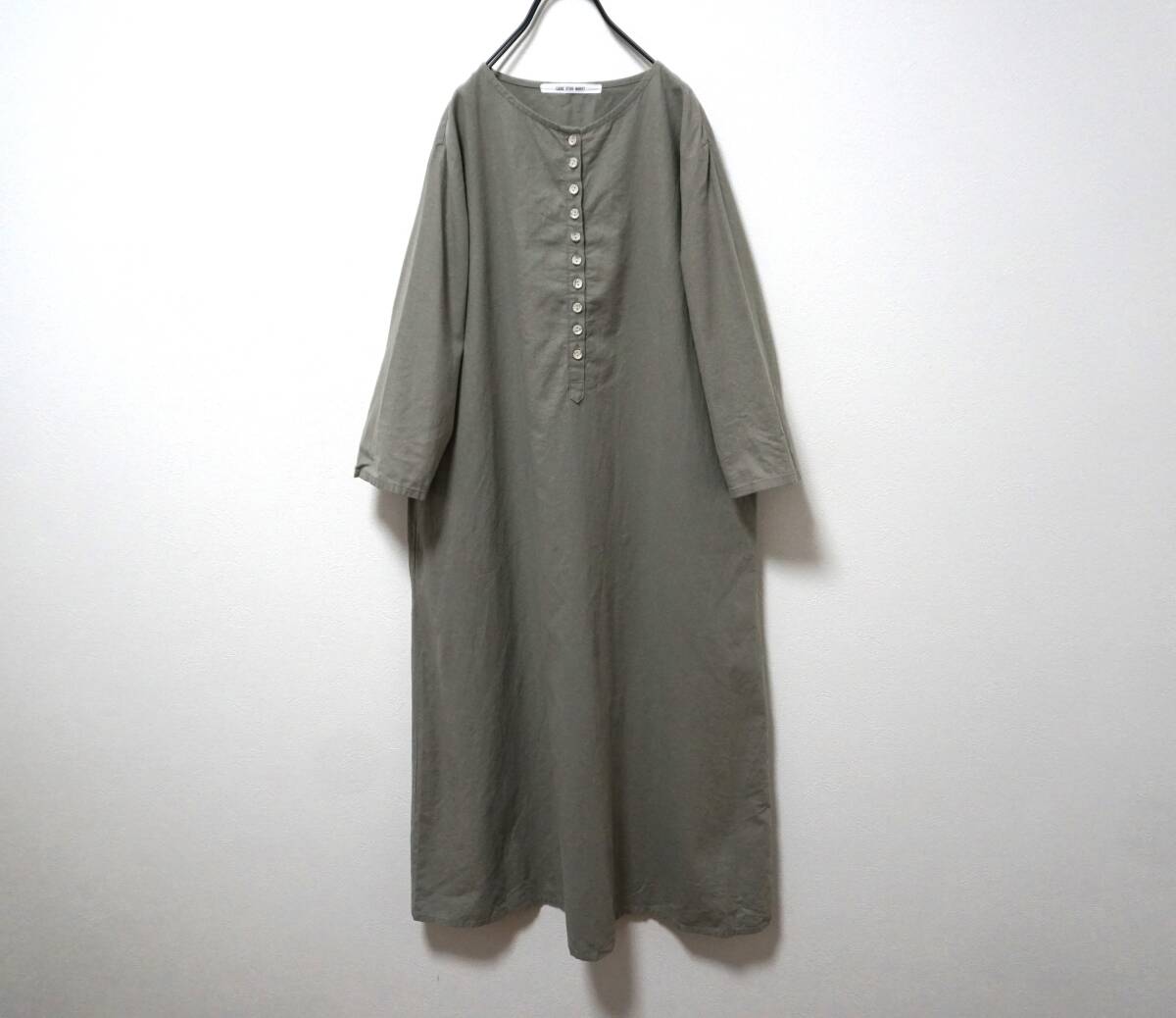 CUORE STORE MARKET 大人ナチュラル ノーカラーコットンリネンワンピース拍卖