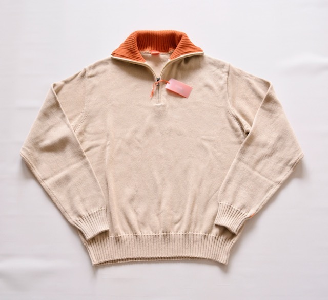 イタリア製【 HUGO BOSS ヒューゴボス 】ハーフジップ コットンニット セーター XLサイズ ベージュ オレンジ 拍卖