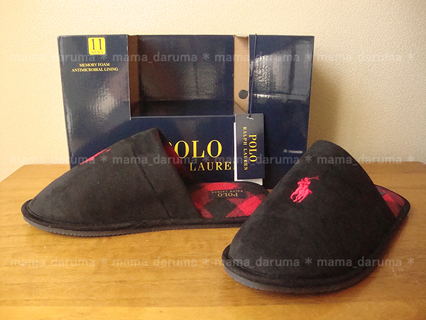 新品 POLO RALPH LAUREN ラルフローレン マイクロスエード スリッパ 11D 30cm 黒 ルームシューズ 大きいサイズ拍卖