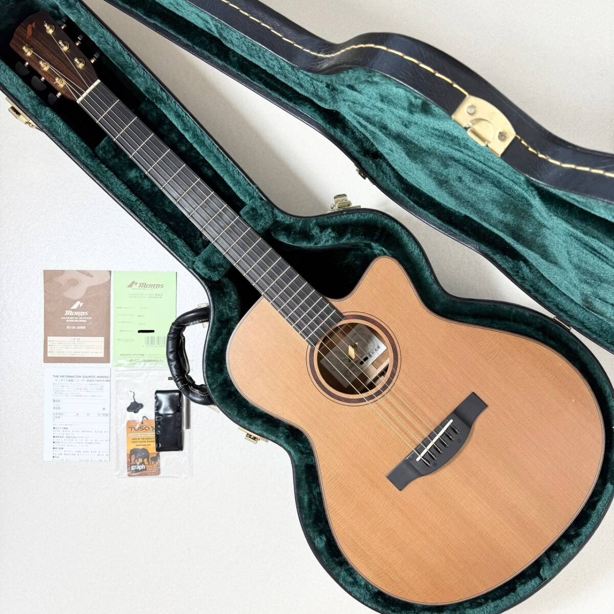 美品 Morris アコースティックギター S-92Ⅲ 日本製 単板 ハードケース 付属品付 モーリス拍卖