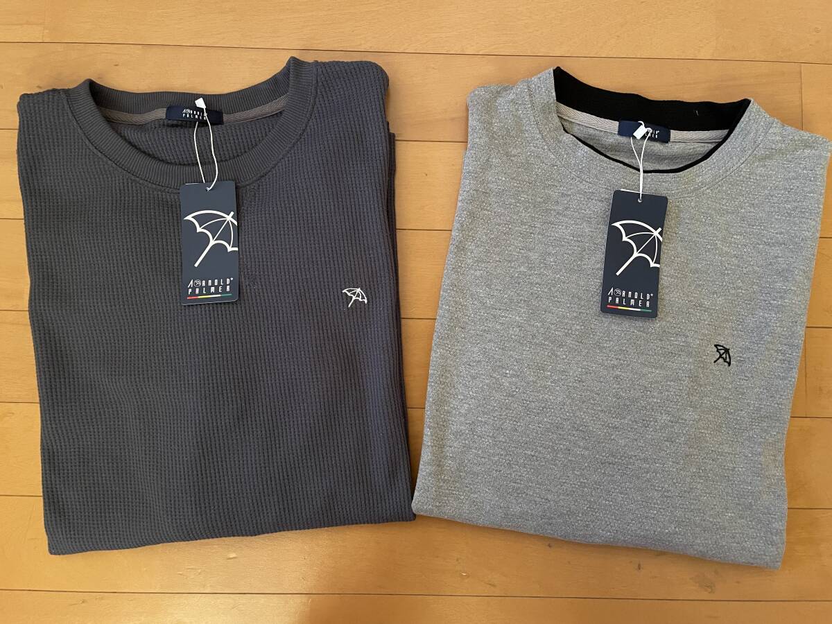 新品未使用 送料込み LL 2枚 ARNOLD PALMER アーノルドパーマー 速乾 長袖Tシャツ ロゴ刺繍 ネイビーグレー グレー ロンT ワッフル 即決拍卖
