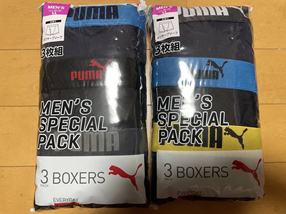 新品未使用 送料込み PUMA プーマ LL 6枚(3枚組×2)ボクサーブリーフ(前開き) ネイビー 紺 ブラック 黒 ボクサーパンツ インナー 即決拍卖