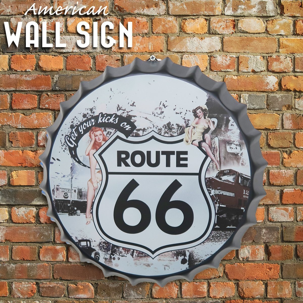 王冠 ブリキ看板 蓋 ROUTE66 セクシー ウォールサイン アメリカン雑貨 ヴィンテージ アメリカンレトロ 雑貨 35cm BZ-215拍卖