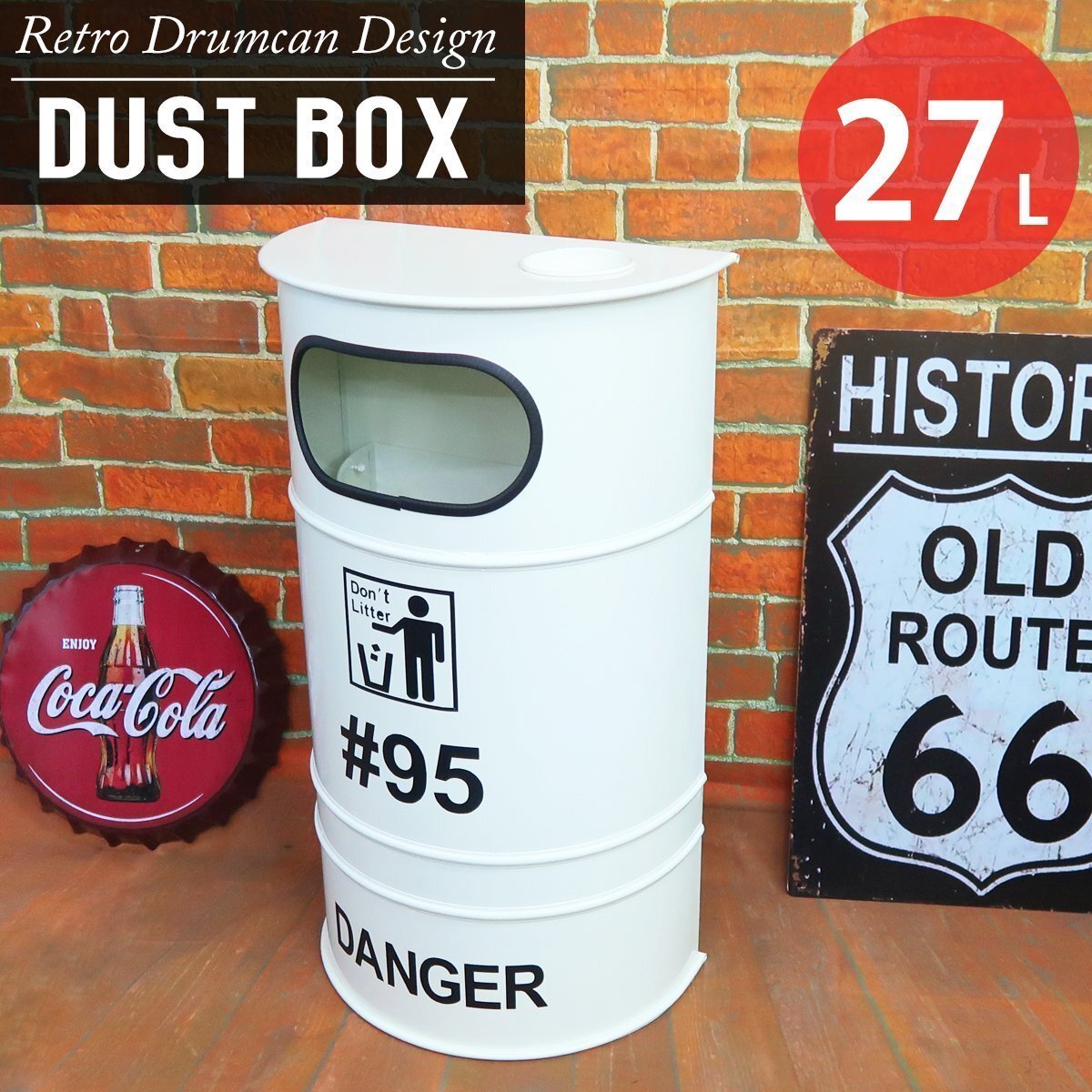 アメリカンレトロ ドラム缶 半円 ゴミ箱 ダストボックス ダストビン 27l インテリア アメリカン ブリキ アイアン ヴィンテージ BZ-200WH拍卖