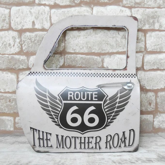 アメリカン雑貨 アメリカンレトロ ドア型プレート 看板 ブリキ 置き型 壁掛け ルート66 Route66 白 BZ-132拍卖
