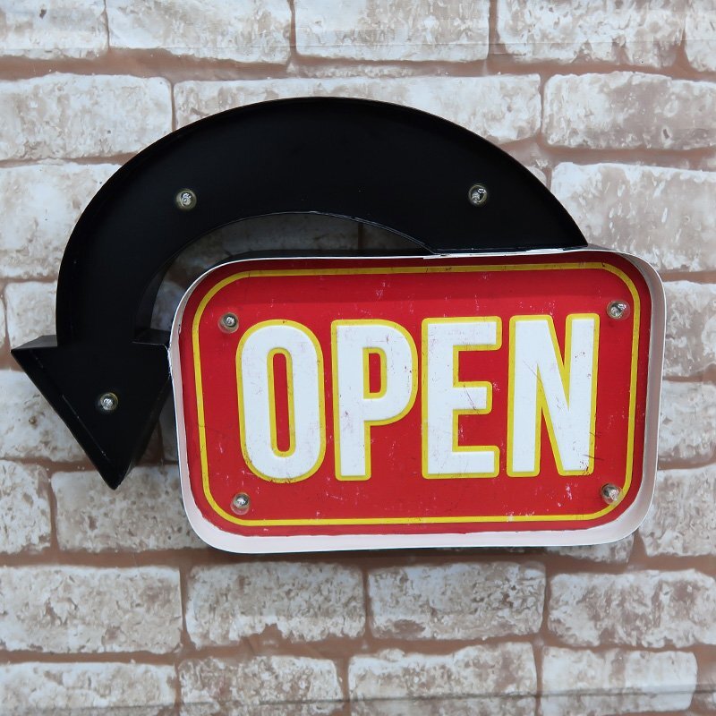 アメリカン雑貨 立体看板 ウォールサイン ブリキ風 アメリカンレトロ アメリカ雑貨 電球付 インテリア OPEN オープン 居酒屋 カフェ BR-40拍卖