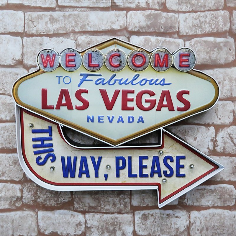 アメリカン雑貨 立体看板 ウォールサイン ブリキ風 アメリカンレトロ アメリカ雑貨 電球付 インテリア ラスベガス LAS VEGAS WELCOME BR-42拍卖