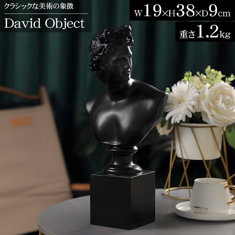 ダビデ像 置物 オブジェ 雑貨 胸像 38cm ミケランジェロ 現代抽象芸術 バスト像 美術館 古代ギリシャ オーナメント 石膏像風 DO-25BK拍卖