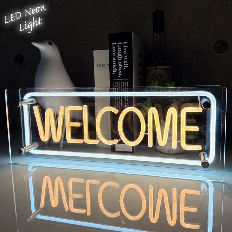 LEDネオンサイン ネオン管風 WELCOME インテリア ライト LED ネオンサイン 看板 サインボード 光る 光る看板 ネオン 部屋 玄関 NK-52GO拍卖