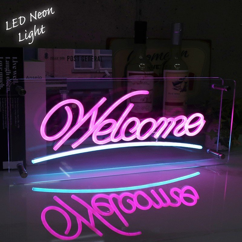 LEDネオンサイン ネオン管風 WELCOME インテリア ライト LED ネオンサイン 看板 サインボード 光る 光る看板 ネオン 部屋 玄関 NK-84拍卖
