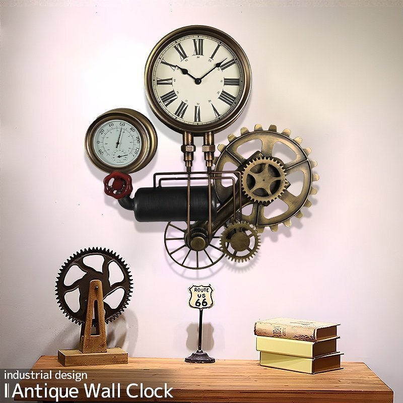 ウォールクロック 壁掛け時計 水道管 アンティーク インダストリアル レトロ ヴィンテージ 男前 おしゃれ 歯車 スチームパンク BT-101拍卖