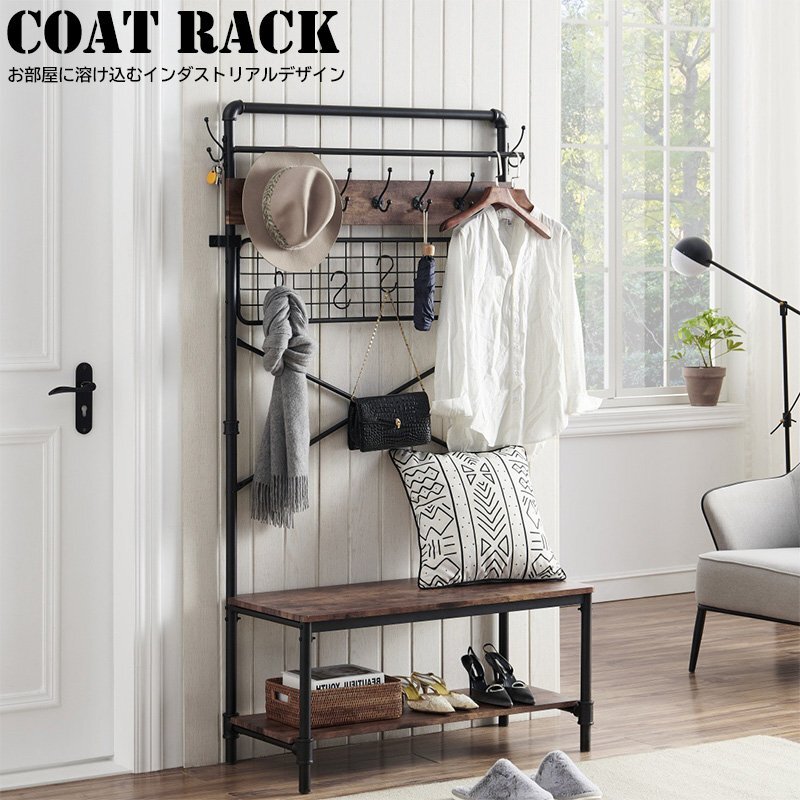 コートラック ハンガーラック 棚付 インダストリアル クローゼット 衣装ケース ラック 収納棚 組み立て式 大容量 多機能 WP-80拍卖