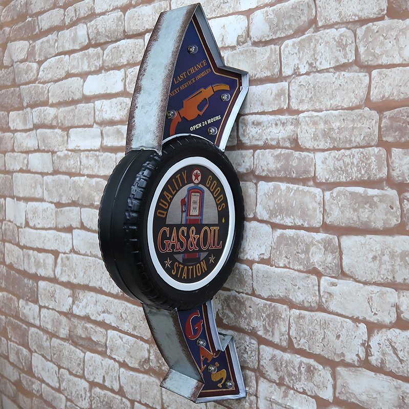 アメリカン雑貨 立体看板 ウォールサイン ブリキ風 アメリカンレトロ アメリカ雑貨 電球付 インテリア GAS&OIL ガレージ ビンテージ BR-45拍卖