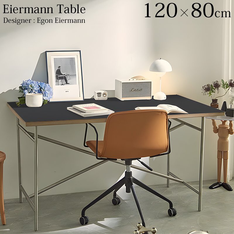 デスク パソコンデスク 120cm アイアーマン テーブル EIERMANN TABLE 高さ調節 木製 天板 二人 2人 高級 120x80cm DT-18BK拍卖