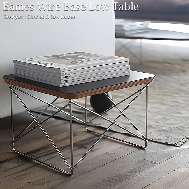 イームズ ワイヤーベース ローテーブル Eames Wire Base Low Table LTRT テーブル ローテーブル ミニ ウォールナット 北欧 40cm SD-35BK拍卖