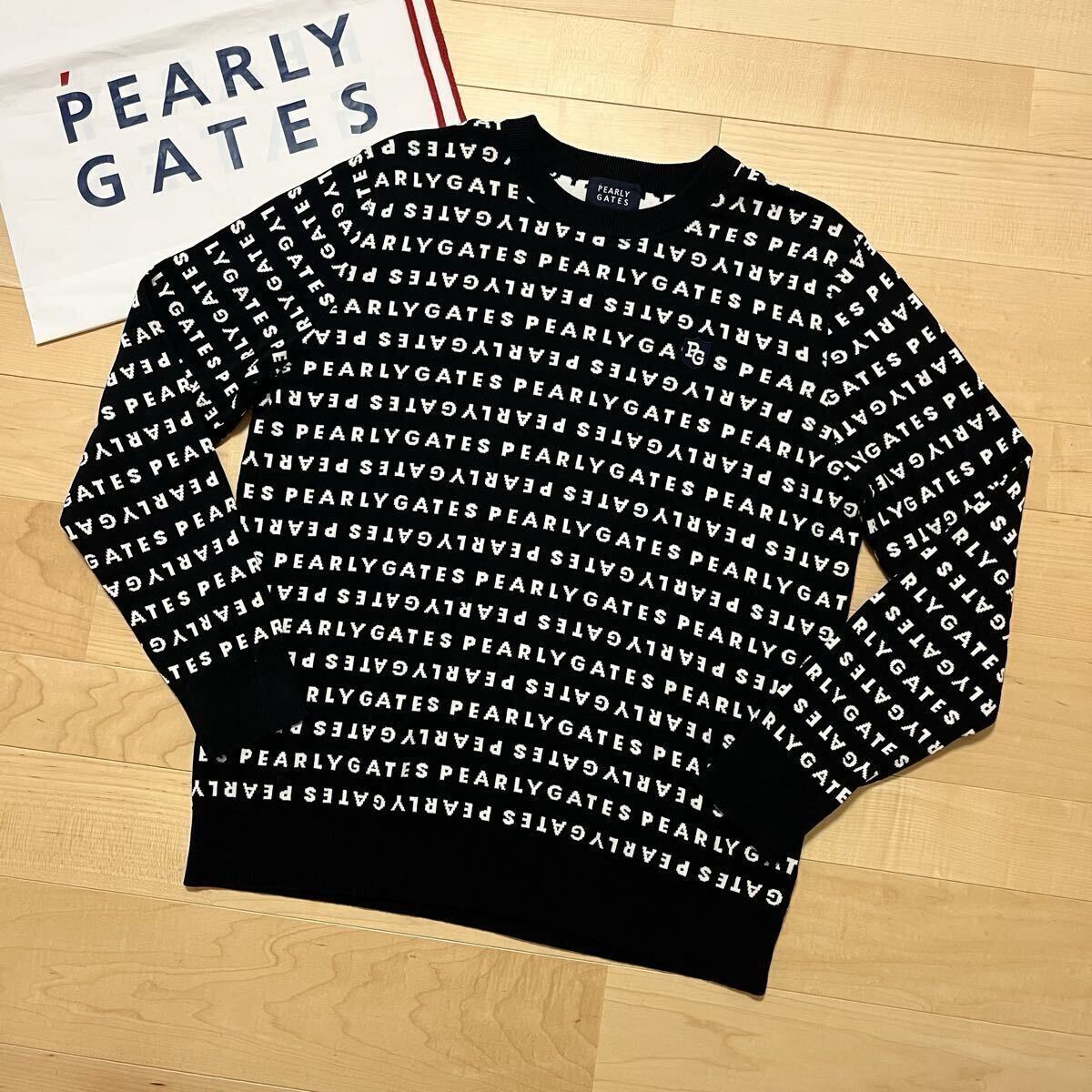 ★極美品 パーリーゲイツ ロゴ総柄 ニット セーター メンズ ★送料無料 正規品拍卖